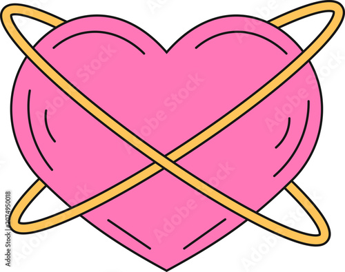 Valentine Day Doodle Sticker. Isolated on White Background.