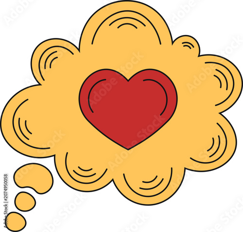 Valentine Day Doodle Sticker. Isolated on White Background.