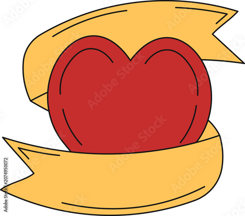 Valentine Day Doodle Sticker. Isolated on White Background.