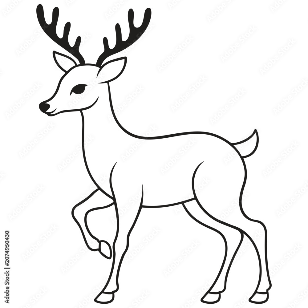 Obraz premium Cute Deer Coloring Page Line Art for Kids Printable Vector