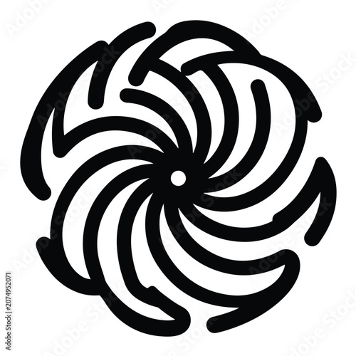 Abstract black radial spiral pattern design on white background showcasing dynamic motion energy growth and balanced circular symmetry.