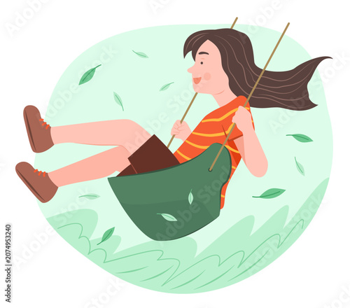 Happy Cheerful Kid Girl Play the Swing for Outdoor Recreation and Relaxing Leisure Activity Concept Illustration Clip Art