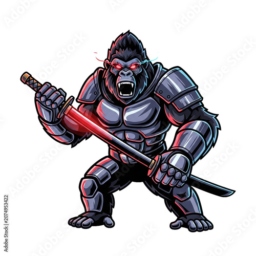Gorilla robot warrior with sword.