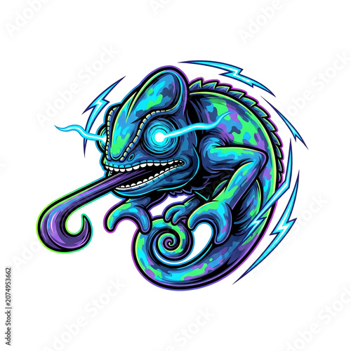 Colorful Chameleon with Glowing Eyes.