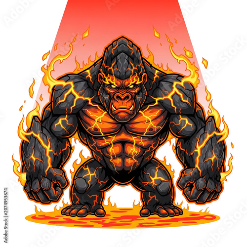 Muscular Gorilla with Fire Effects Body.
