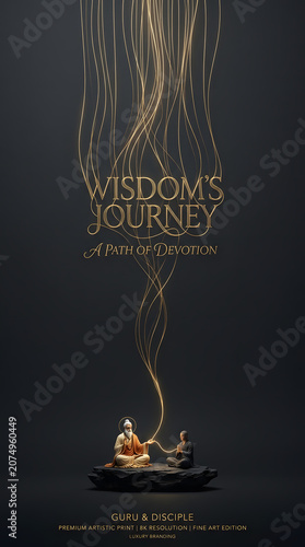 Guru Purnima celebration illustrating a golden thread connecting guru and disciple, symbolizing sacred knowledge, spiritual transmission, Guru Shishya tradition, premium festival artwork.