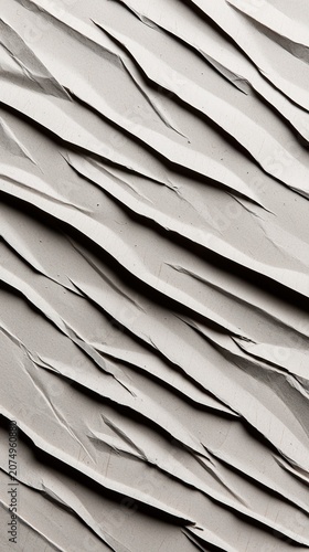 Close up of white recycled paper cardboard surface texture with natural folds and creases