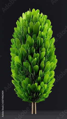 Isolated Green Conifer Tree Shape on Black Background Minimalist Composition