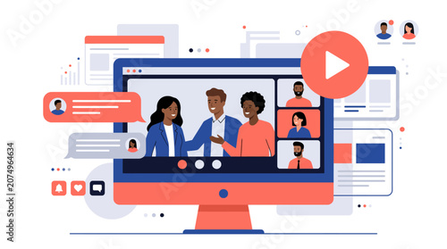  Online Video Conference on Desktop with Diverse Team and Chat Interface