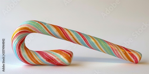 Colorful Swirled Candy Cane on White Background