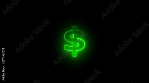 dollar sign, dollar icon animation. glowing neon dollar sing animation, neon line circle animation on a black background,with