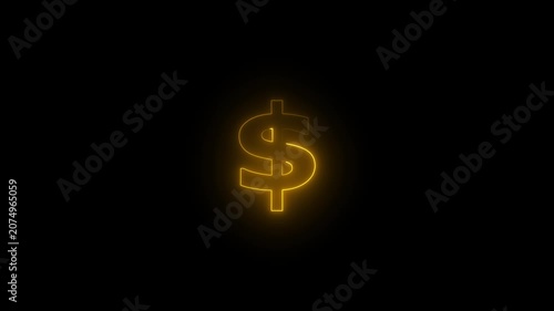 dollar sign, dollar icon animation. glowing neon dollar sing animation, neon line circle animation on a black background,with 4k video animation.