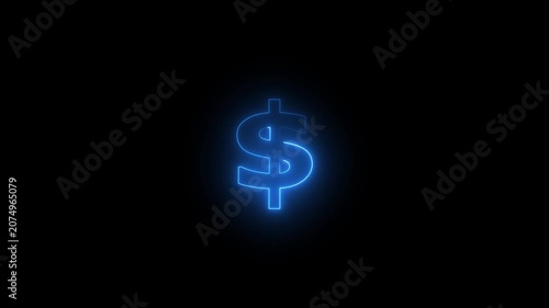 dollar sign, dollar icon animation. glowing neon dollar sing animation,