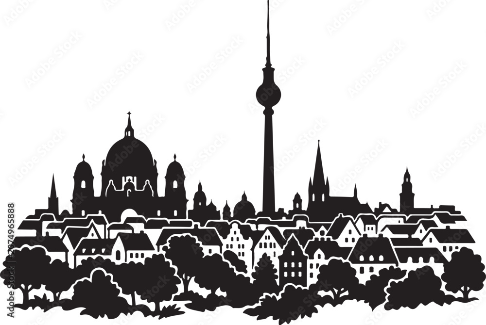 Fototapeta premium Berlin cityscape, Germany skyline, black silhouette, vector illustration, urban landscape, travel icon