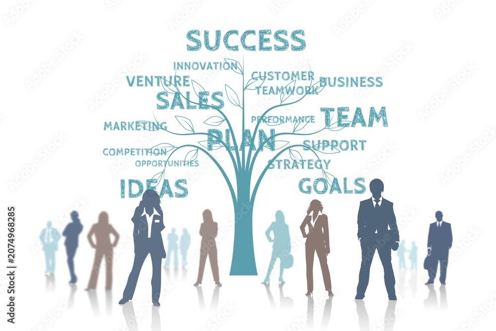Fototapeta premium Global Business Team Silhouette Group Vector Illustration with Diverse Professionals Standing on World Map Representing Teamwork Leadership Management Success and Corporate Collaboration