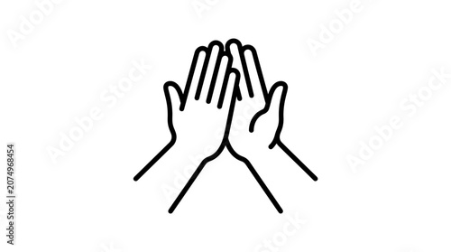 High five hand gesture open palms line art icon.