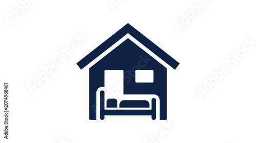 House icon featuring bedroom furniture for hotel accommodation.