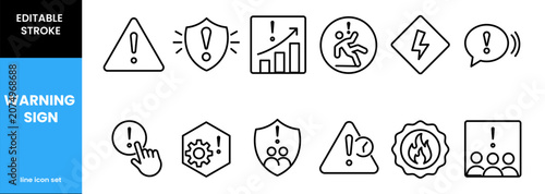 Bild auf Leinwand Warning signs and symbols line icon set with editable stroke