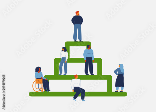 Business hierarchy in company concept with people stand on a pyramid. patriarchy and leadership in the workplace. Vector illustration