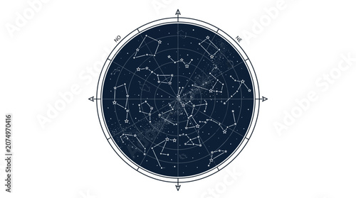 Star chart celestial sphere constellation map illustration.