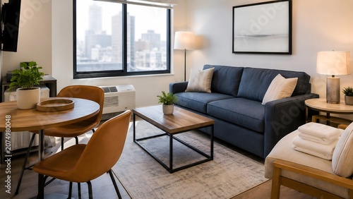 Stylish Short Term Rental Living Room With Compact Layout