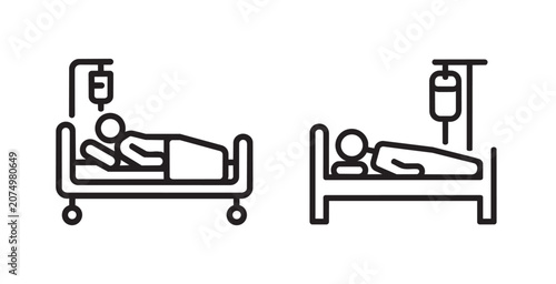 Patient in hospital bed with iv drip line icons Vector