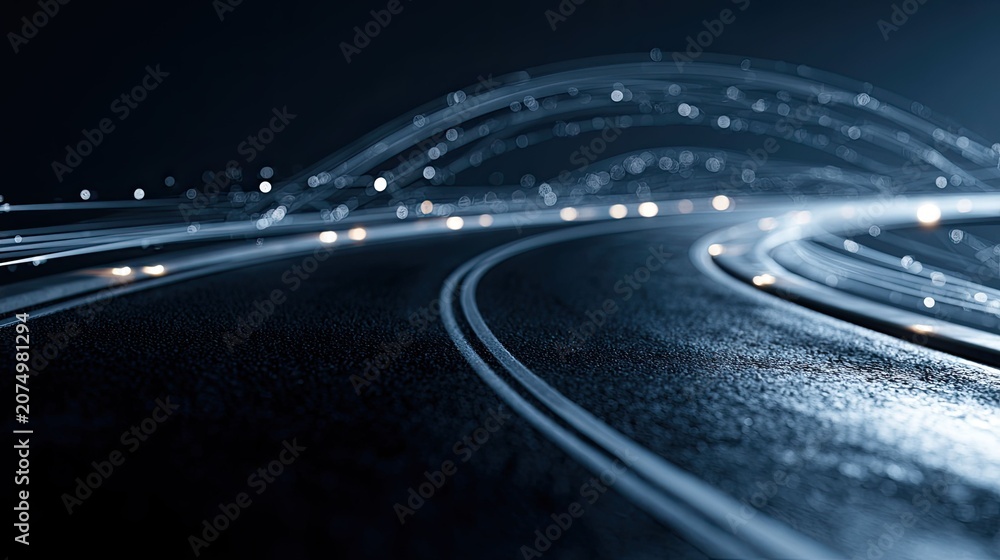 Fototapeta premium Abstract City Road Curves with Light Trails and Reflections at Night