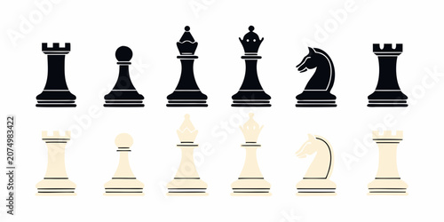 Photos Chess Pieces Set Black And White Vector Illustration On White Background