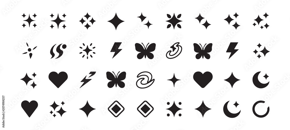 Obraz premium Retro Y2K Style Vector Icon Set with Stars Hearts and Butterflies
