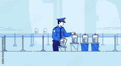 Security Guard Inspecting Luggage at Airport Checkpoint - Illustration