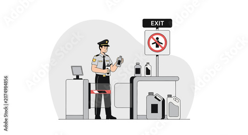 Security Guard Inspecting Luggage at Airport Security Checkpoint