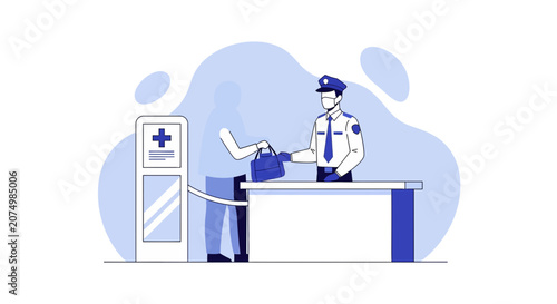 Security Guard Inspecting Traveler's Bag at Checkpoint, Arrival Gate