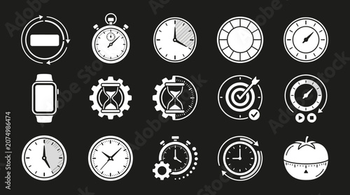 Collection of clocks and watches icons.