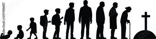 Foto Silhouettes illustrating the stages of human life from infancy to old age ending