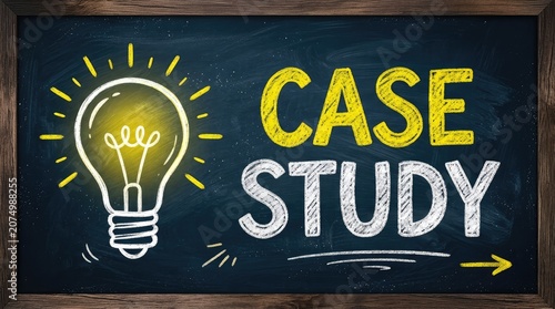 Case study concept on chalkboard with lightbulb