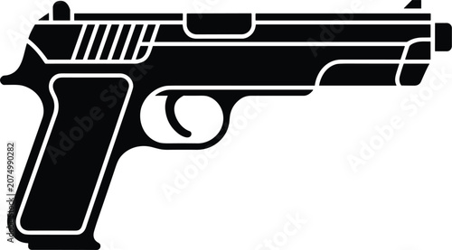 Fotografie Black silhouette icon of a handgun pistol on a white background Keywords: gun, p