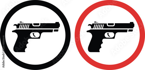 Two Circular Icons Depicting a Handgun One Prohibited and One Not pistol weapon
