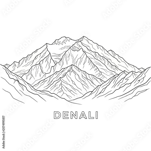 Denali Mountain Outline Illustration - Alaska Range Peaks