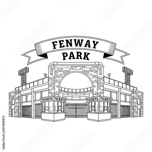 Fenway Park Stadium Outline Illustration - Boston Baseball Landmark