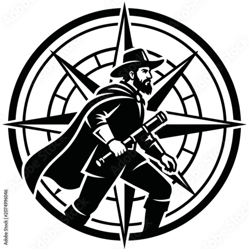 Explorer with a compass symbolizing great geographical discoveries