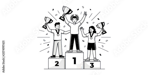Winners on Podium Vector Illustration