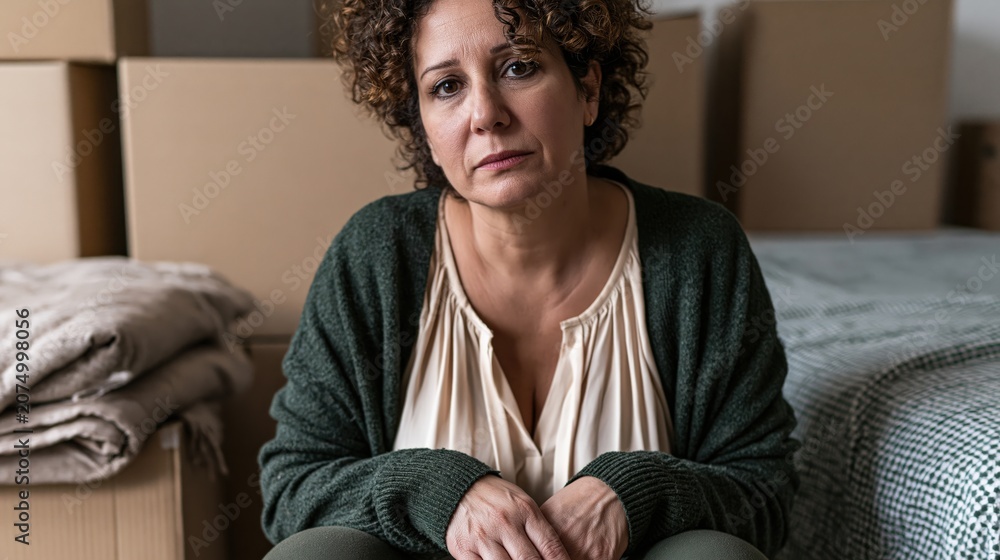 Fototapeta premium Gray Divorce Middle Aged North African Athletic Woman Apartment Relief