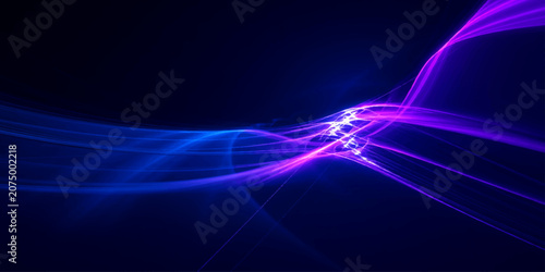 Foto Abstract fractal art depicting flowing lines of vibrant blue and purple light against a dark background, creating a sense of dynamic energy and futuristic motion