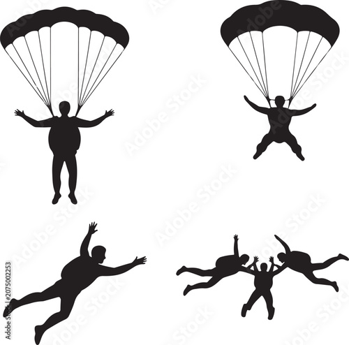 Tablou pe pânză Skydivers with parachutes and freefalling humans