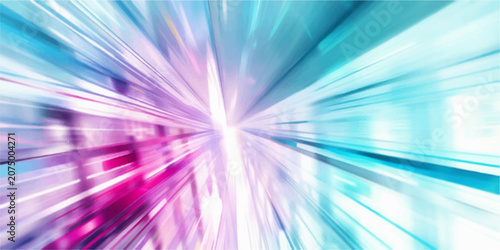 Photos An abstract, vibrant, and energetic digital art piece with a sense of motion and speed, featuring streaks of pink and blue light radiating outwards from a central point