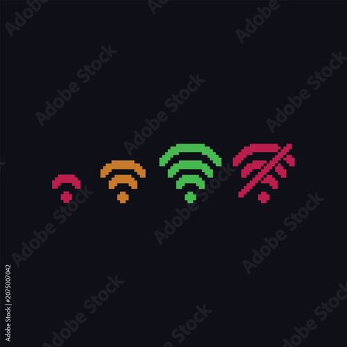 Pixel Art WiFi Signal Icon Set | Retro 8 Bit Wireless Network Icons