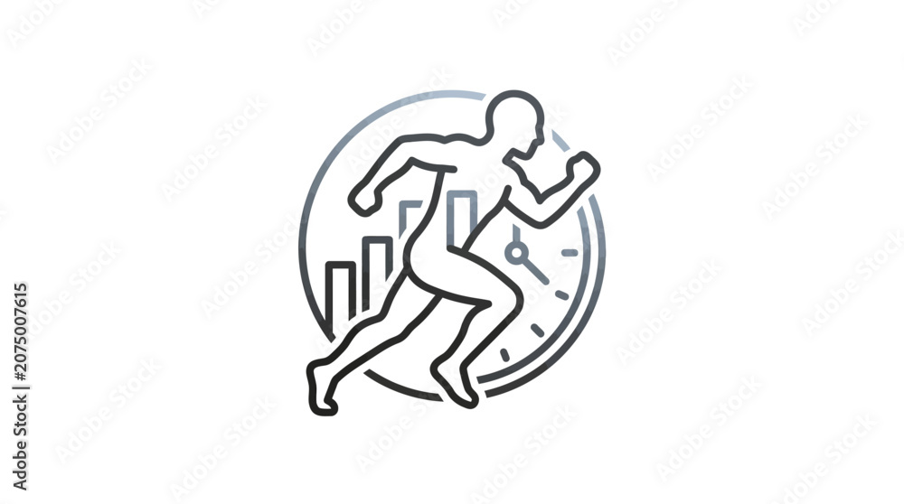 Obraz premium Runner icon with clock and growth chart background