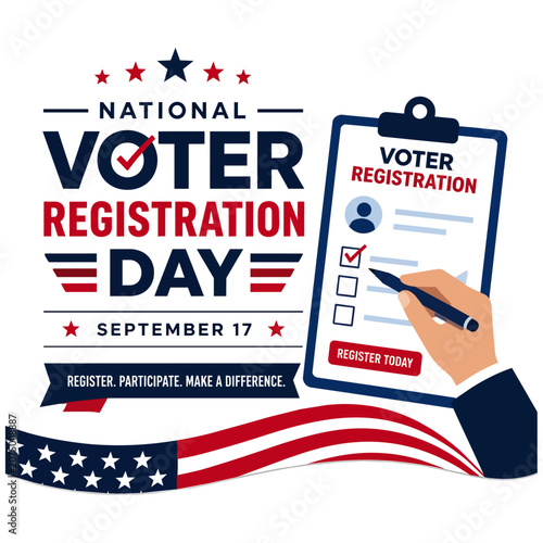 Voter registration form in hand.