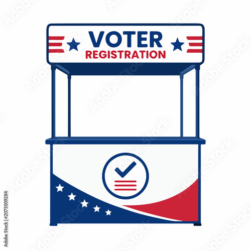 Voter registration booth sign graphic.