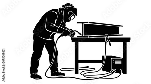 Bilde på lerret Silhouette of a Welder at Work – Industrial Professional Vector Illustration